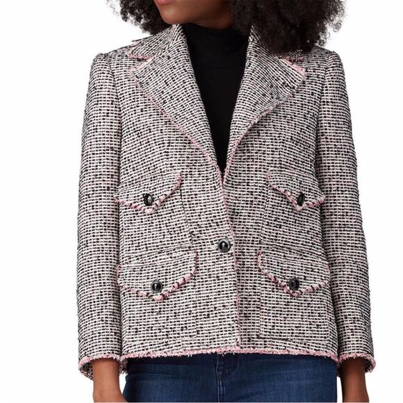 Rebecca Taylor NYC Josie Tweed Jacket pink black - 6 - Picture 1 of 12